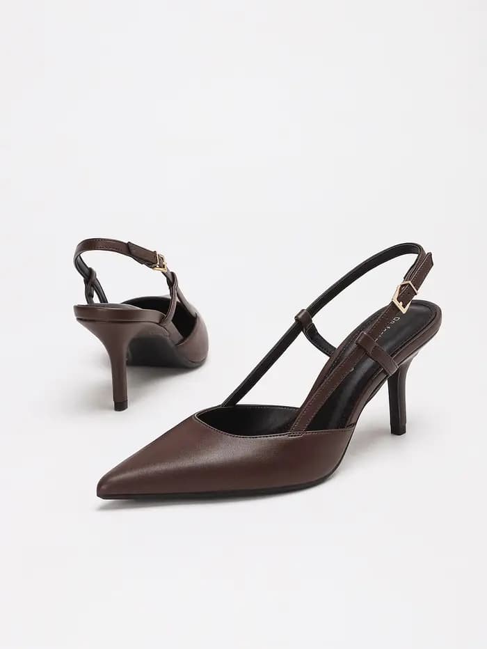 Escarpins marron à bride arrière pour femme
