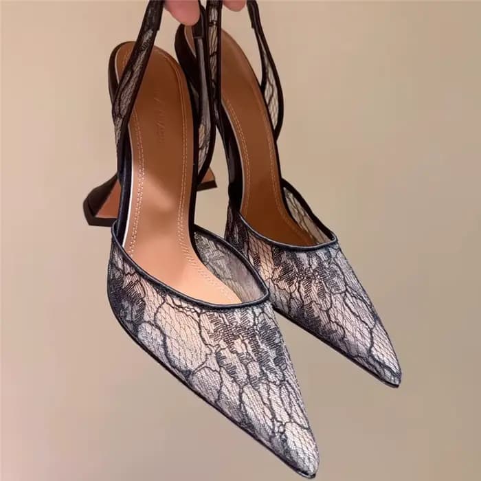 Sandales à talons hauts été nouvelle dentelle pointue maille verre à vin talon chaussures de mariage robe de banquet