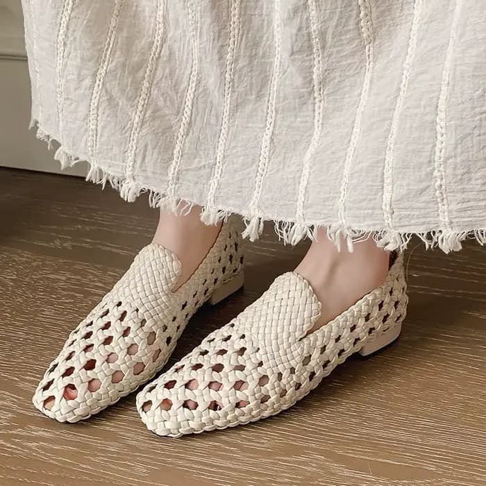 Sandales tressées en cuir véritable pour femme
