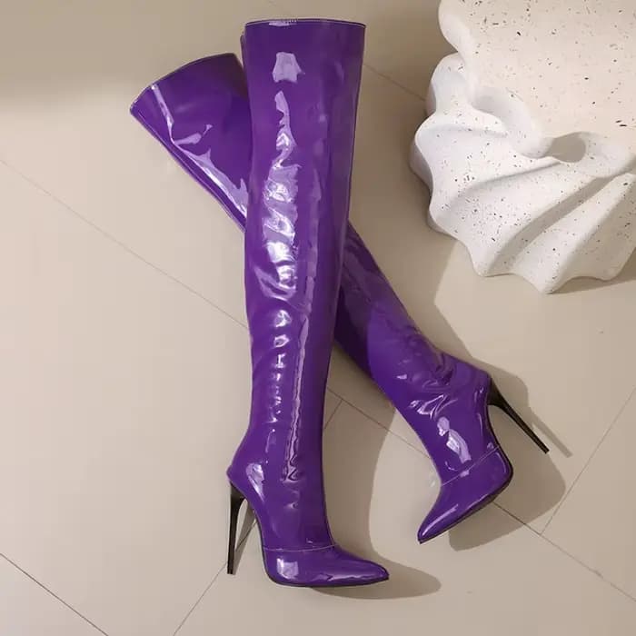 Bottes au-dessus du genou pour femmes, talons hauts de 12cm, tube en acier, danse pointue, talon fin, bottes longues, document Sweet Candy, mode féminine, nouveau, taille 35-48