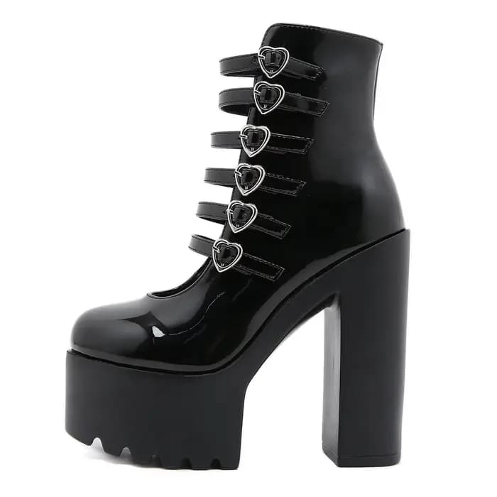 Gdgydh escarpins à talons bloc pour femmes mode Multi boucle sangle coeur conception chaussures habillées fermeture