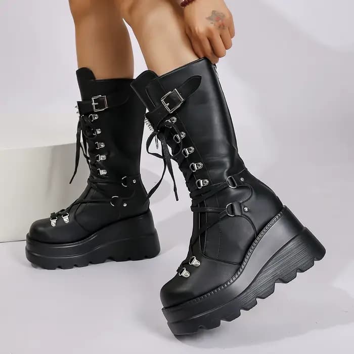 Bottes de chevalier élégantes à talon épais pour femme