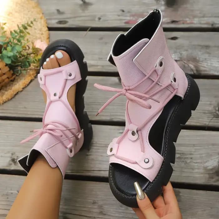 Sandales d'été pour femmes, bottes romaines à plateforme avec fermeture éclair arrière, sandales de haute qualité, nouvelle marque, chaussures rétro à talons compensés faites à la main pour dames