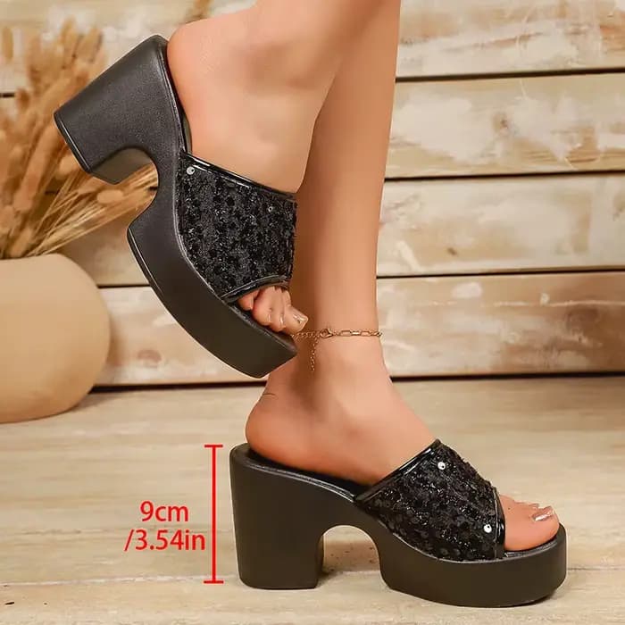 Sandales à plateforme épaisse à paillettes brillantes pour femmes