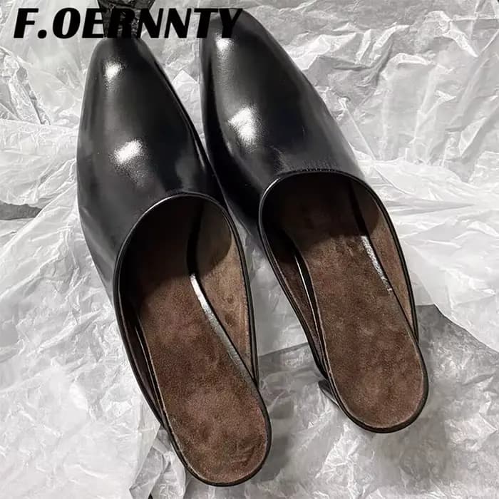 Mules rétro en cuir véritable pour femmes