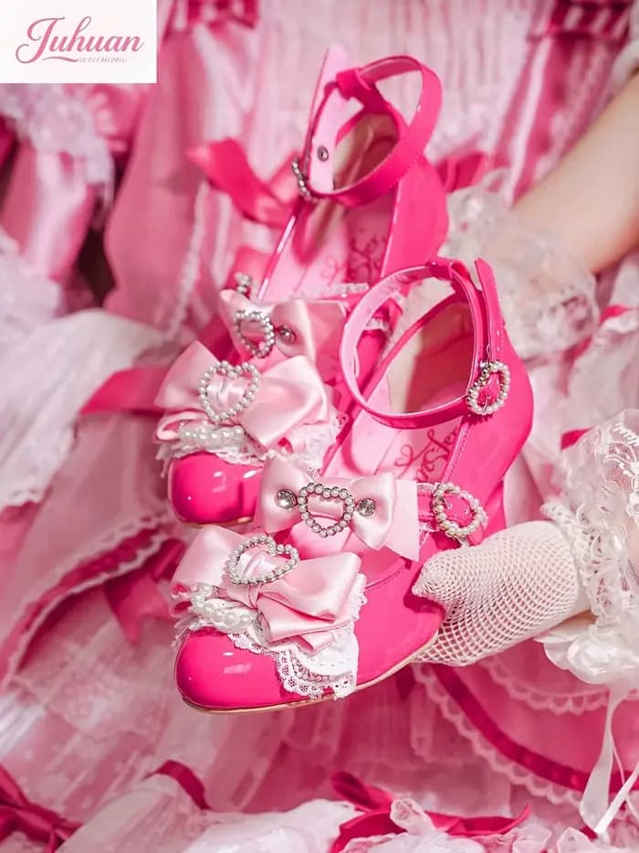 Sandales à talons d'amour avec nœud rose japonais