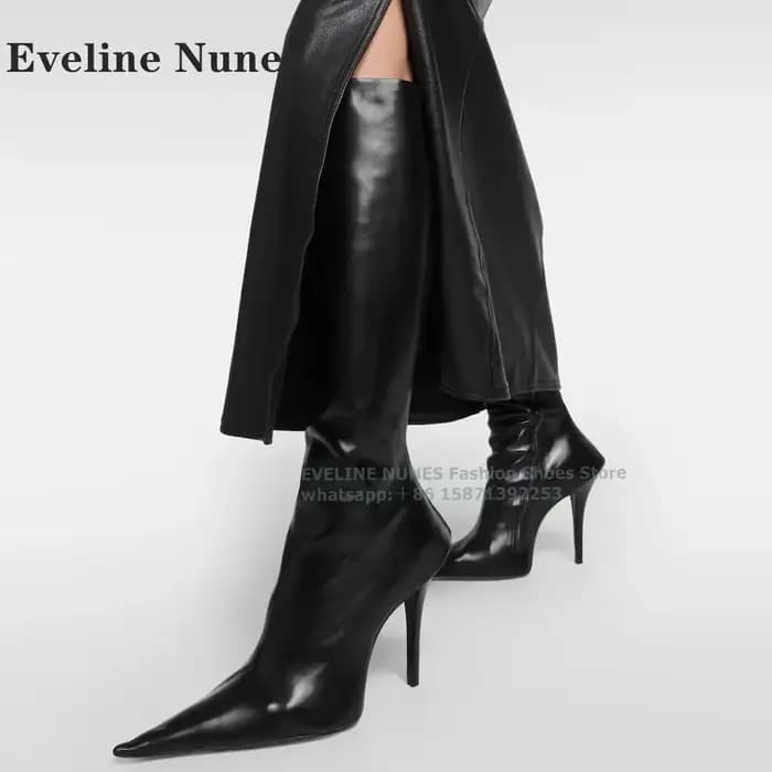 Bout pointu talons aiguilles bottes de chevalier fermeture éclair latérale solide grande taille Patchwork femmes bottes hautes élégant Style de rue automne
