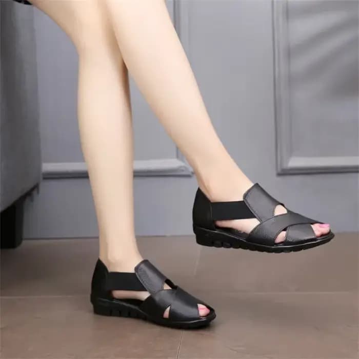 Sandales à talons compensés en cuir véritable pour femme