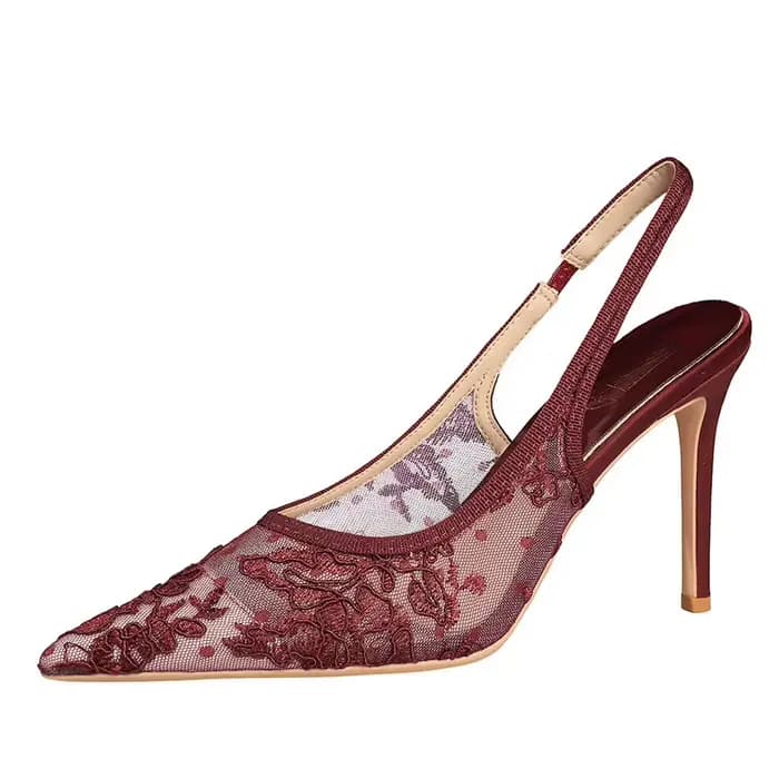 Escarpins élégants à talon fin et bout pointu en dentelle ajourée avec boucle pour femme – Chaussures polyvalentes pour soirée