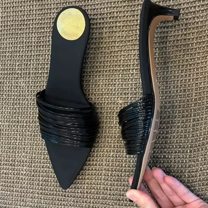 Mules noires à bout pointu et bande étroite pour femmes