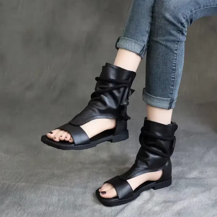 Birkuir-Sandales hautes en cuir véritable pour femmes