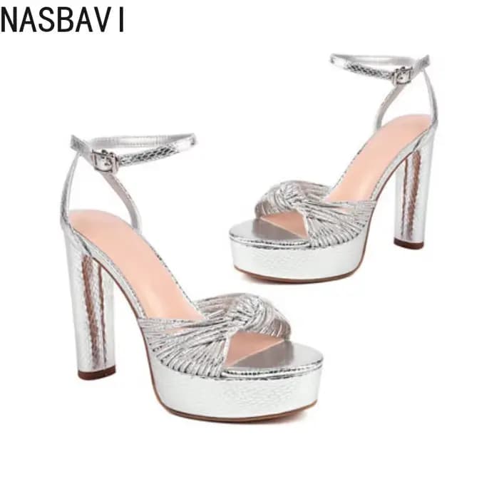 NASBAVI femmes bande étroite sandales or plate-forme sandale 12 cm semelle épaisse talons hauts dames sandale été gladiateur femmes chaussures 42