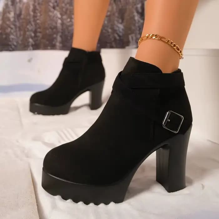 Hiver bout rond daim confortable talons hauts anti-dérapant bottes décontractées à la mode nouveau Style Sexy élégant
