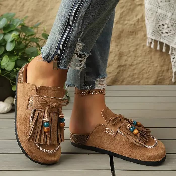 Nouvelles mules pour femmes 2026 style rétro à pampilles et perles