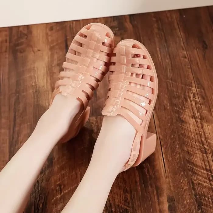 Sandales d'été vintage en gelée à talon moyen épais, style romain, pour la danse et la plage, pour femmes, à semelle souple, antidérapantes et respirantes