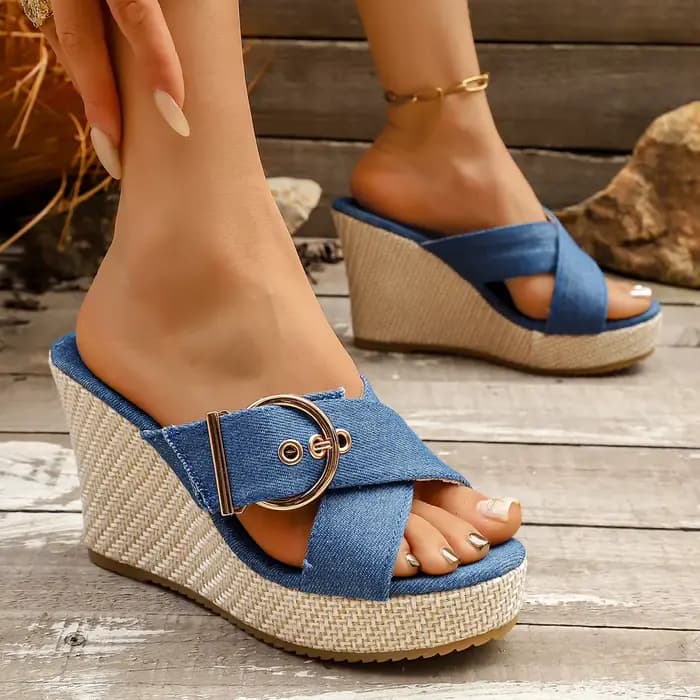 Sandales compensées vintage à rivets pour femme, collection été 2026, talons hauts, plateforme, grande taille 43, avec boucle de cheville, chaussures de plage