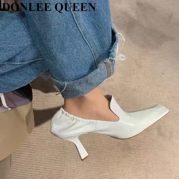 Escarpins Vintage à Talons Hauts Carrés pour Femme