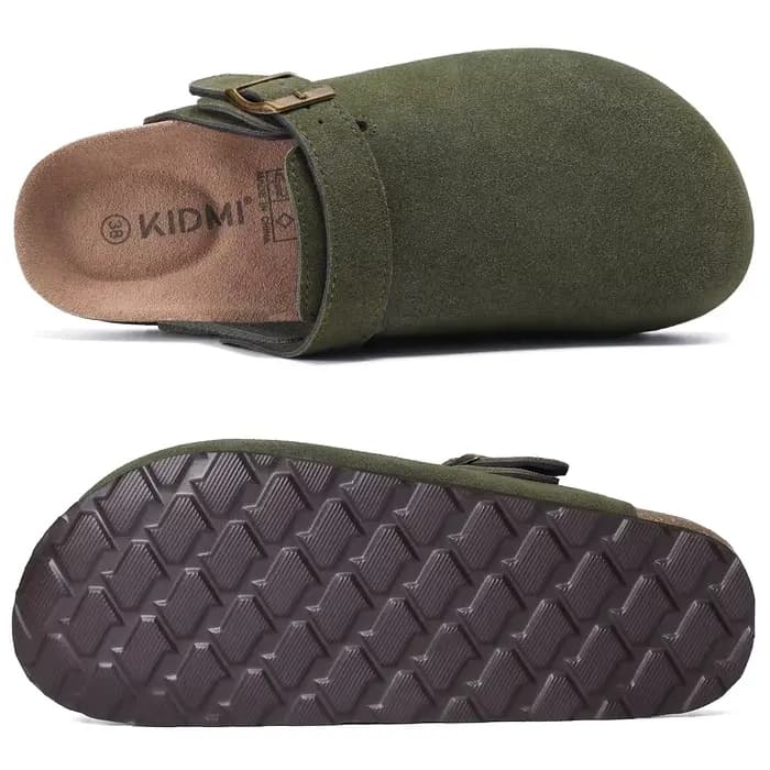 Asgard Sabots en cuir véritable pour femme avec semelle en liège souple Mules en daim de vache avec sangle réglable Pantoufles confortables à enfiler à la mode
