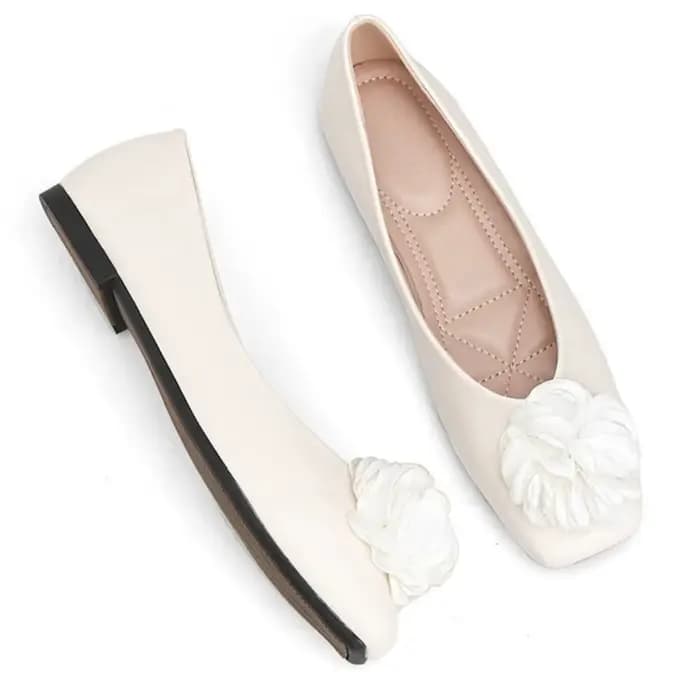 Nouvelles Chaussures Plates pour Femme à Bout Carré, Ornées de Fleurs, à Talon Bas, Style Mule, à Décolleté Bas