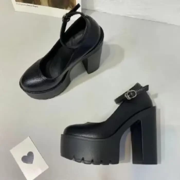 Escarpins sexy pour femmes à talons épais et plateforme noirs