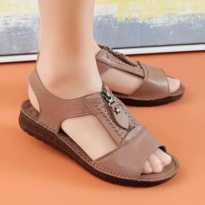 2025 été femmes sandales rouge sandales plates chaussures pour femmes en cuir Peep haut maman chaussures Zip sans lacet Sandalias De Mujeres En Oferta