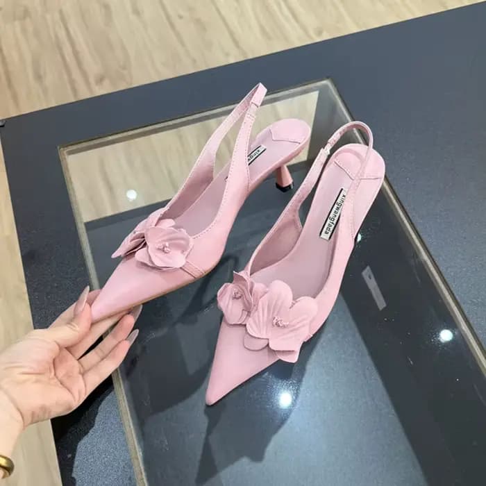 Chaussures à talons pour femmes, escarpins à bout pointu, talons fins et bas, élégantes, pour mariage, mules, talons hauts, rose, tendance, sexy, à fleurs