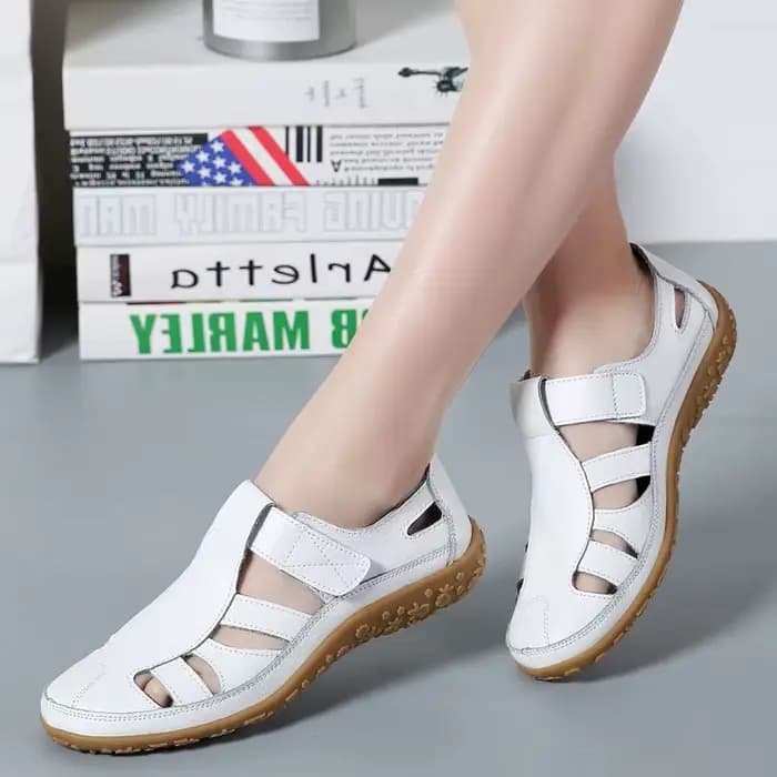 Femmes sandales nouvel été Oxford semelles évider chaussures plates en cuir véritable à la main