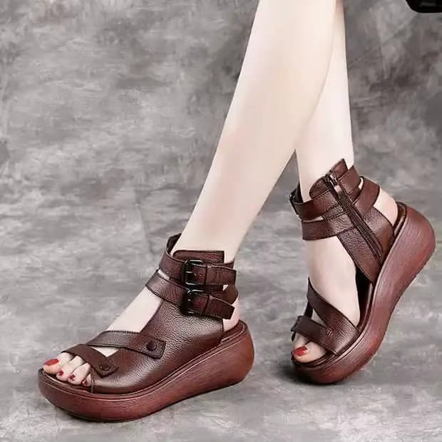 Sandales d'été pour femmes à talon moyen compensé