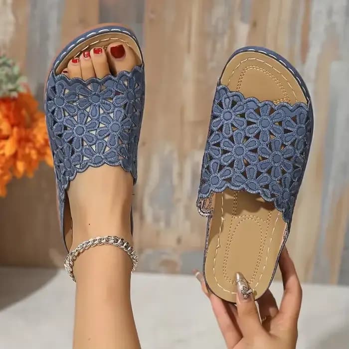 Sandales confortables à fleurs élégantes pour femmes – Design compensé élégant et coupe creuse