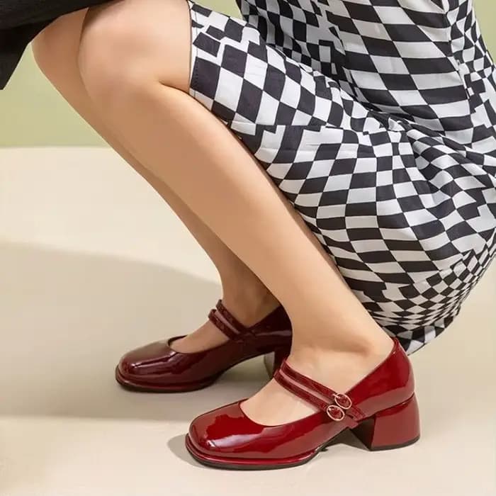 Chaussures Mary Jane à talons hauts rétro, style féerique, talon moyen, en cuir PU, bout rond, pour l'été