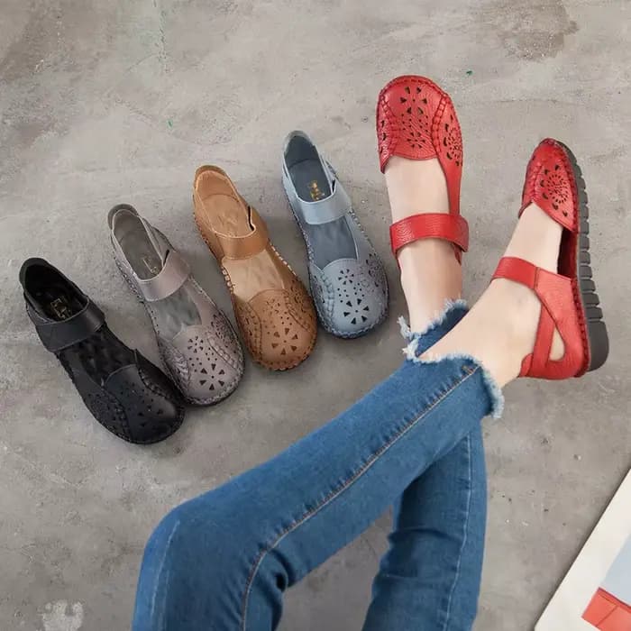 MUYANG MIE MIE en cuir véritable respirant doux sandales plates été femmes chaussures femme décontracté solide boucle