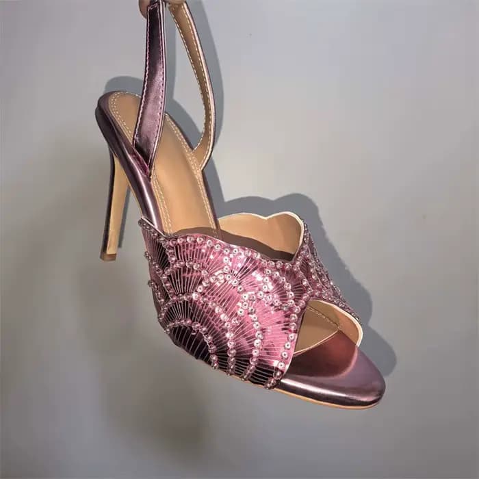 Sandales d'été dorées brillantes à talons aiguilles pour femme