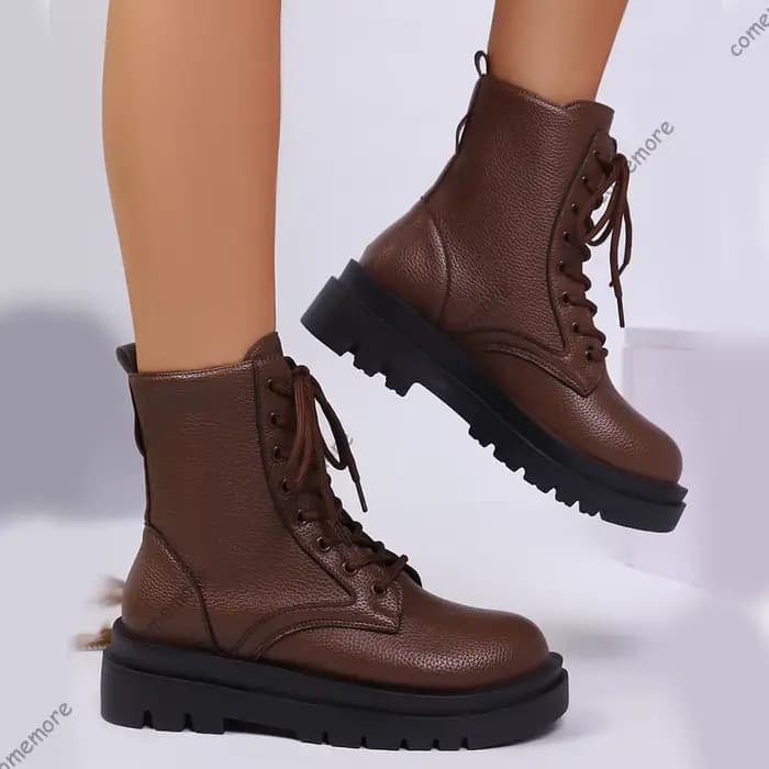 Comemore à lacets bottines femmes en cuir Pu talon haut Botas pour femme printemps automne fond épais grande taille