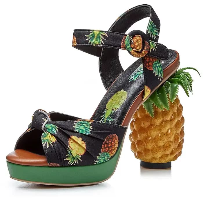 Sandales d'été à plateforme à bout ouvert imprimé ananas rose