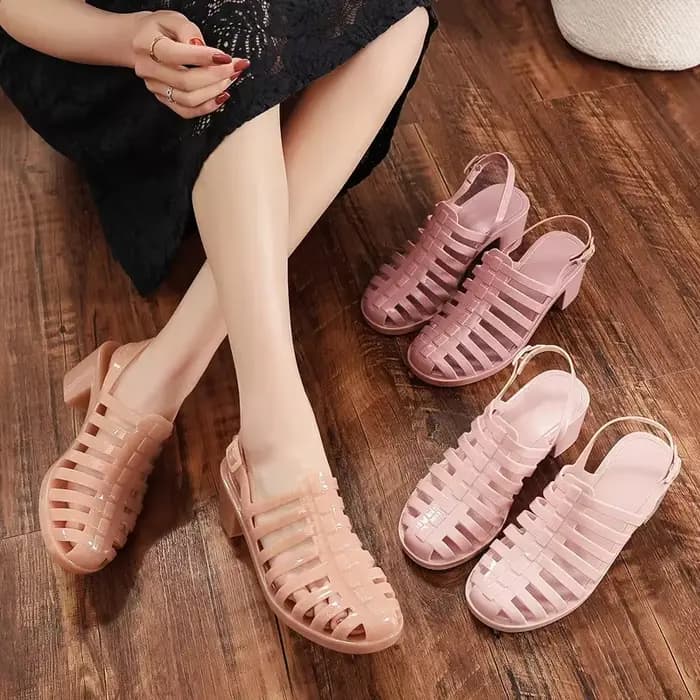 Sandales d'été vintage en gelée à talon moyen épais, style romain, pour la danse et la plage, pour femmes, à semelle souple, antidérapantes et respirantes
