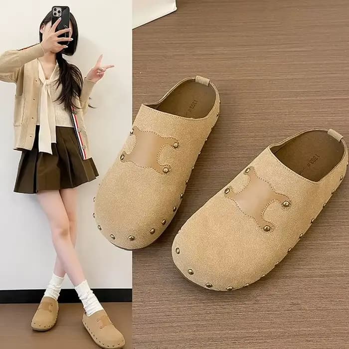 Pantoufles Birken plates en Faux daim pour femmes, Mules Vintage à bout fermé, chaussures d'extérieur à semelle souple en liège, automne