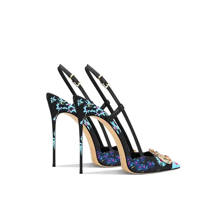 Escarpins élégants noirs à motif floral et bout pointu pour femme – Nouvelle collection automne 2026