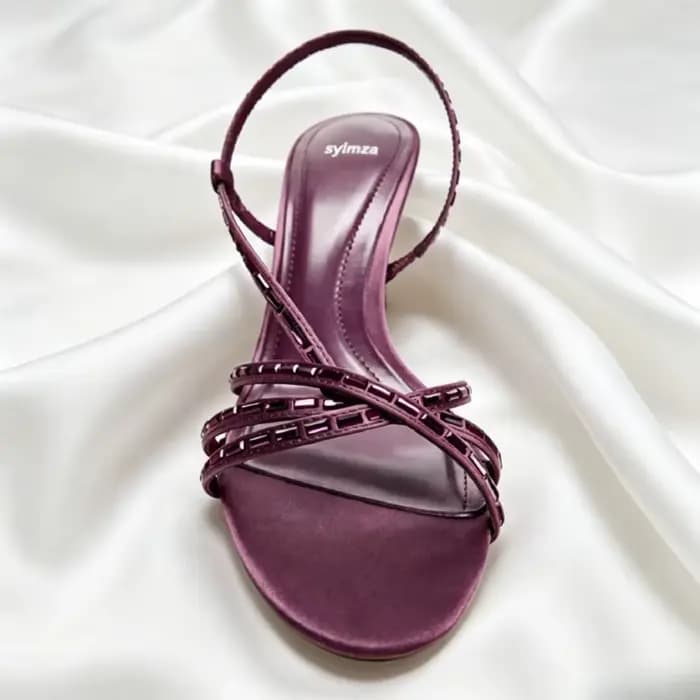 Sandales à talons élégantes en satin violet pour femme