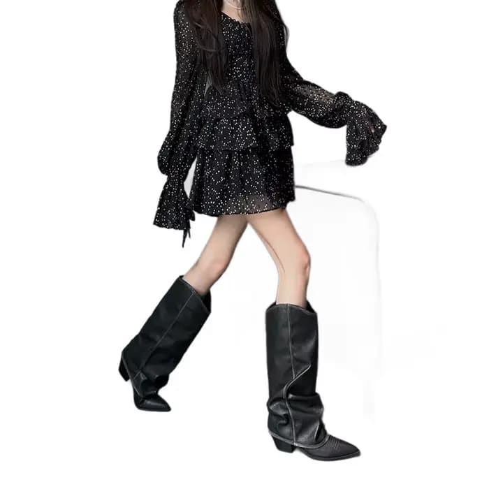 Bottes de chevalier style punk à talon haut pour femme