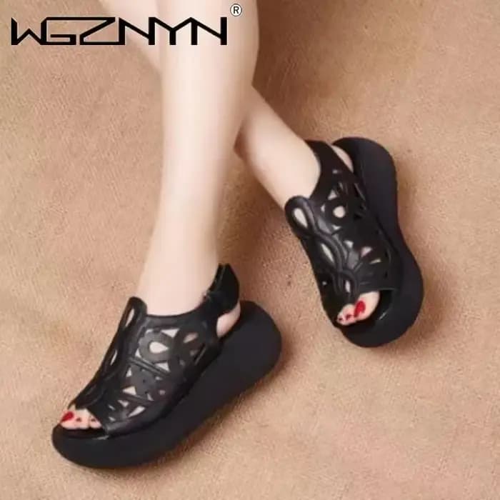 Sandales d'été en cuir PU véritable pour femmes, chaussures à talons hauts, plateforme creuse, bout ouvert, Zapatos De Mujer, nouvelle collection 2025