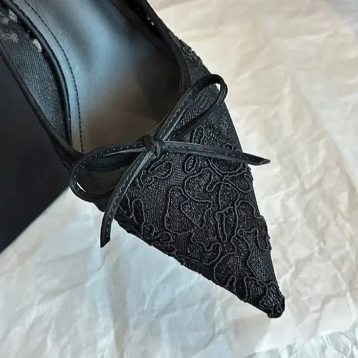Chaussures de mariage escarpins de mariée pour femmes dentelle élégante avec nœud décor bout pointu maille talons aiguilles confortable classique fête