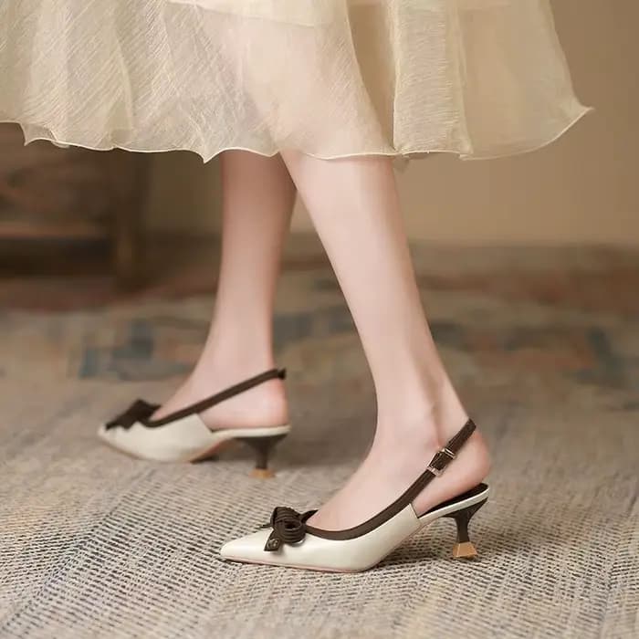 Sandales fermées pour femme été 2025 chaussures Sexy nœud bout pointu avec talons bas H confort Chic et élégant