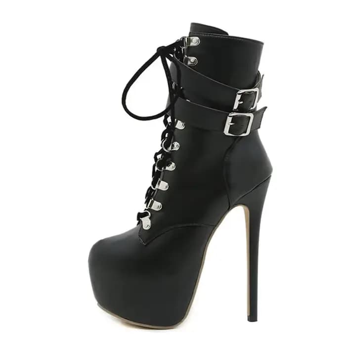 Bottes à plateforme à talons extrêmement hauts pour femmes, chaussures Sexy avec sangle à boucle de 16.5 CM, bout rond, lacets croisés, chaussures de strip-teaseuse pour Club de fête