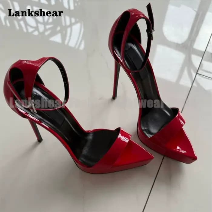 Noir/rouge/abricot/cuir verni plate-forme sandales concepteur femmes bout ouvert Sexy Super talons hauts Sandalias De Mujer Verano
