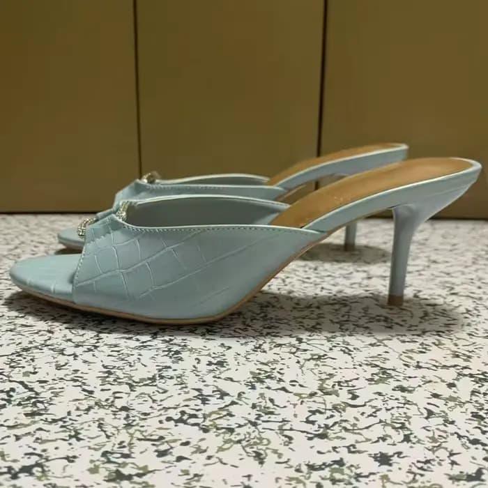 Bout ouvert talons hauts femmes Mules sandales de luxe strass boucle mode chaussures d'été Stiletto évider dame