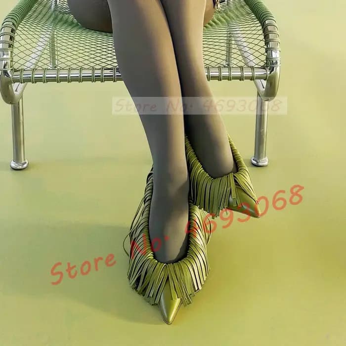 Escarpins à franges Sexy verts pour femmes