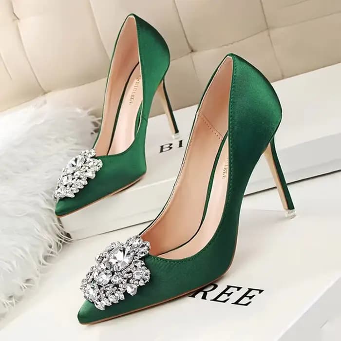 CINESSD argent gris noir femmes chaussures de mariée fausse soie Satin strass cristal peu profond femme pompes talon aiguille haut