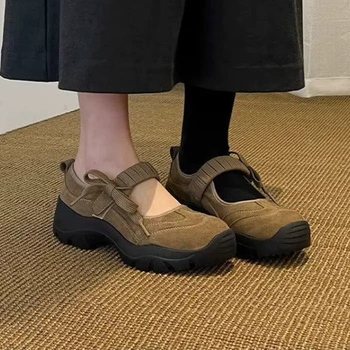 Chaussures Mary Jane à talon épais et surélevé en cuir décontractées pour femme