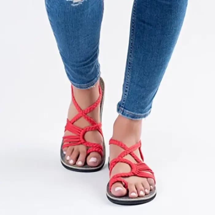 Sandales pour femmes été bohème Sandalias concepteur à lanières tissage sandale confortable bout ouvert