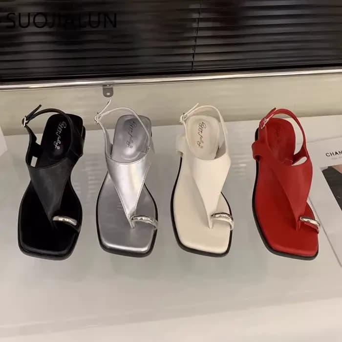 SUOJIALUN 2025 nouvelle marque femmes sandale mode bas talon compensé dames diapositives décontractées chaussures